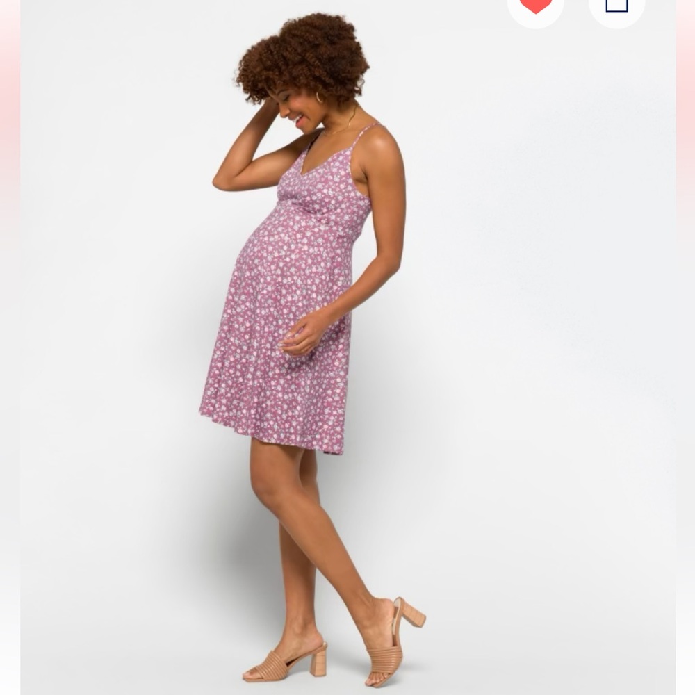 NINE BRITTON Jayde Maternity Knit Back Detail Dress XS Purple Floral - Picture 2 of 14